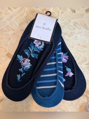 NWT Vera Bradley 3 pack footies. Shades of  Blue Floral and Stripes
